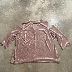Zac Rachel Shirt Womens Size 3X Pink Velvet Open Shoulder Top Holiday 3/4 Sleeve
